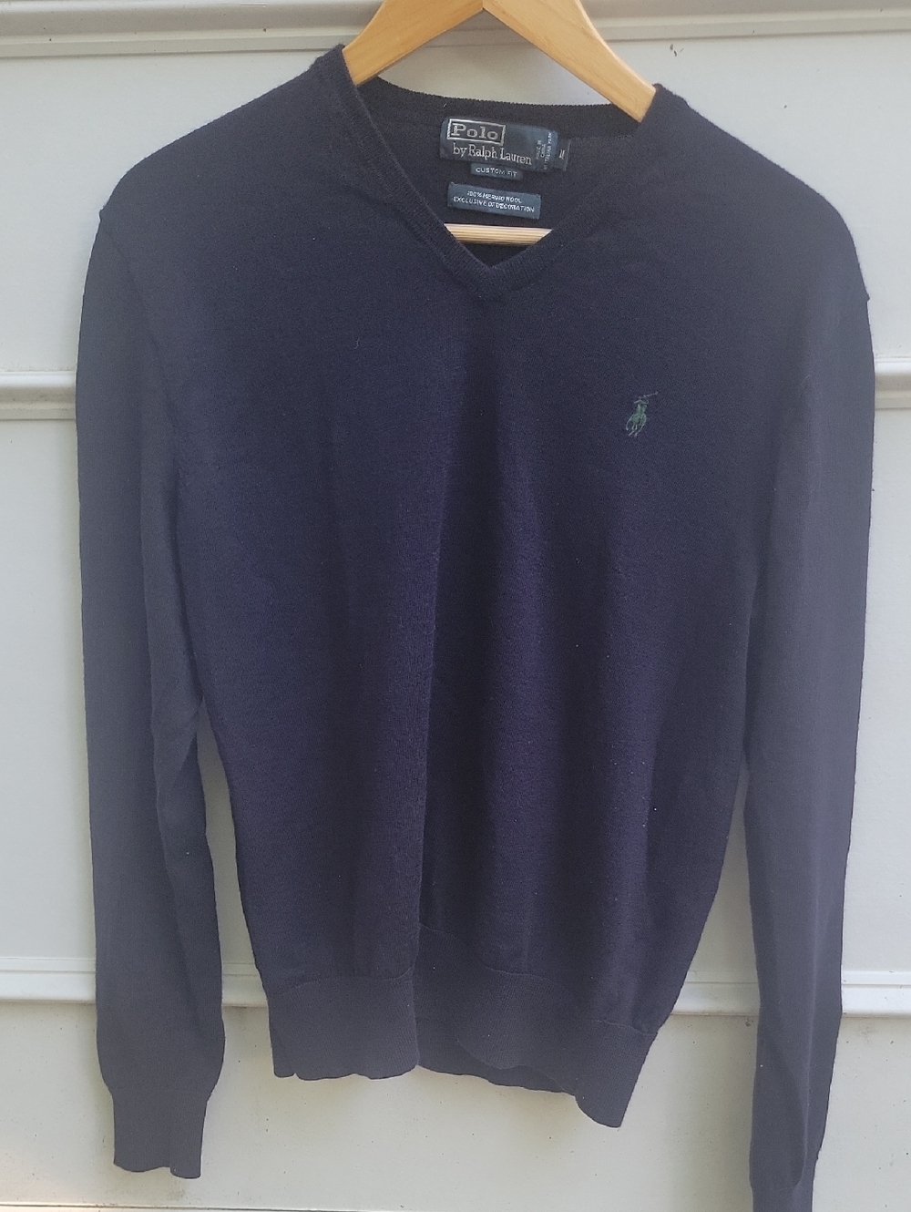Polo by Ralph Lauren Navy V-Neck Sweater with Green Logo